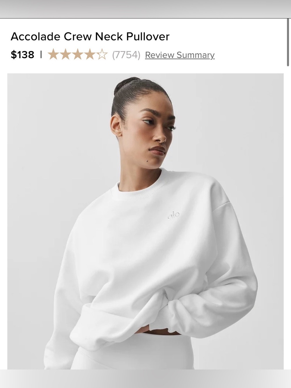 NWT Alo Yoga White Accolade Crew Neck Pullover - M